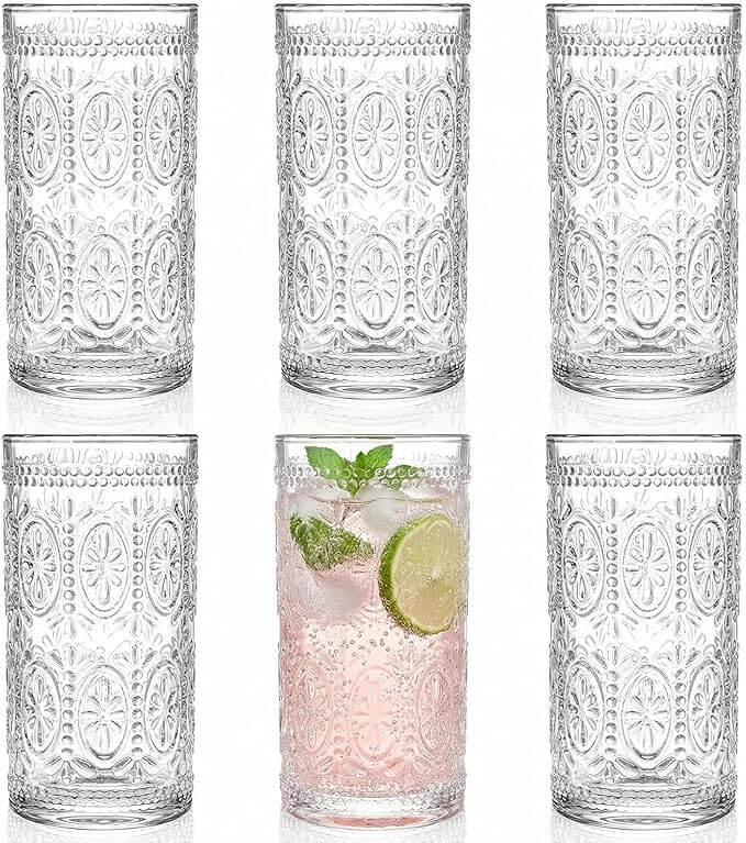 Romantic Highball Drinking Glasses – Set of 6 (12 oz)