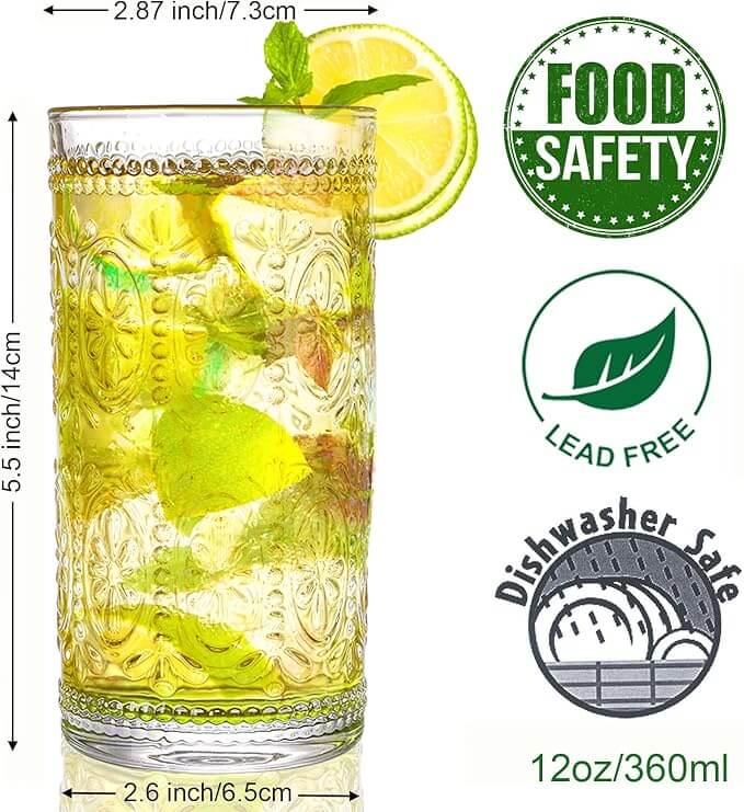 Romantic Highball Drinking Glasses – Set of 6 (12 oz)