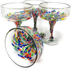 Confetti Carmen Hand Blown Margarita Glasses – Set of 4 (16 oz)