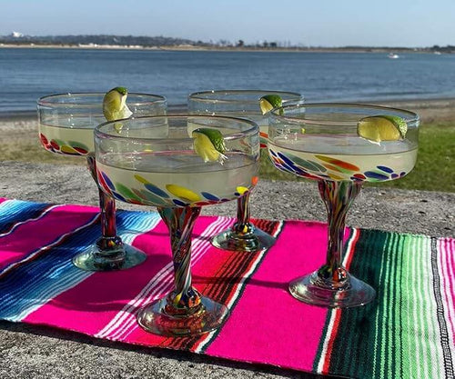 Confetti Carmen Hand Blown Margarita Glasses – Set of 4 (16 oz)