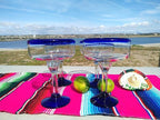 Cobalt Blue Rim Hand Blown Margarita Glasses – Set of 4 (16 oz)