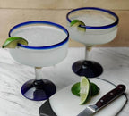 Cobalt Blue Rim Hand Blown Margarita Glasses – Set of 4 (16 oz)
