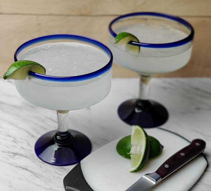 Cobalt Blue Rim Hand Blown Margarita Glasses – Set of 4 (16 oz)