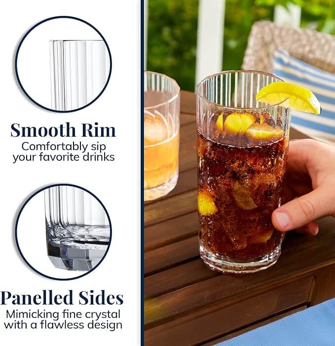 Faceted Clear Plastic Reusable Tumblers – Set of 8 (14 oz Rocks & 18 oz Water Cups)