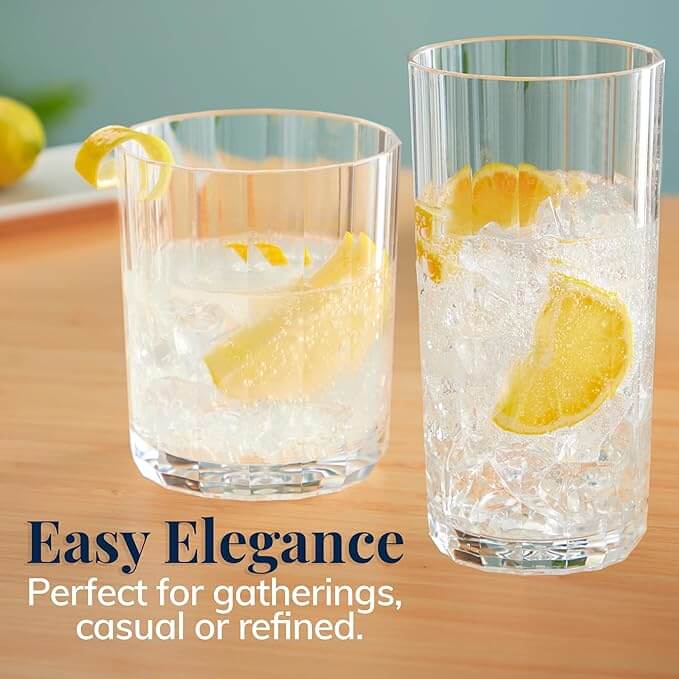 Faceted Clear Plastic Reusable Tumblers – Set of 8 (14 oz Rocks & 18 oz Water Cups)
