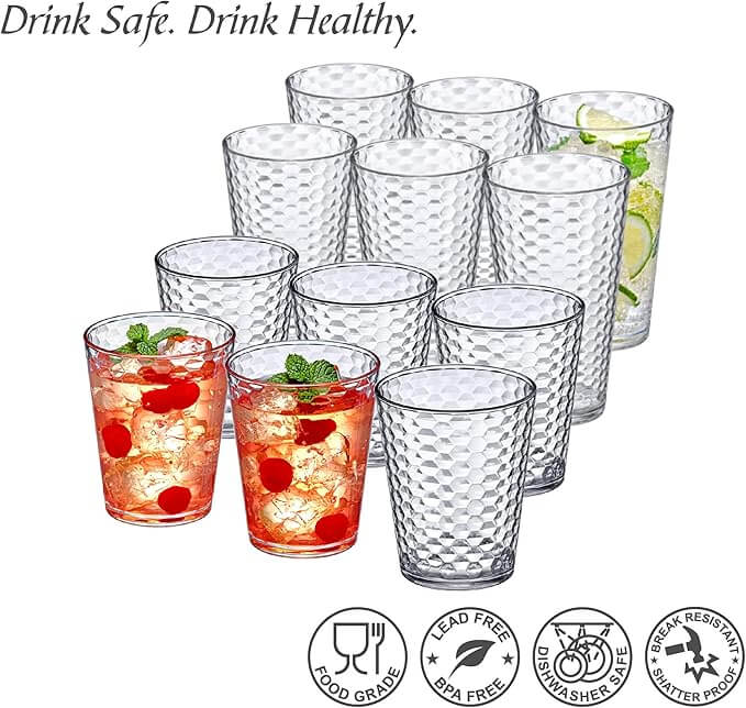 Snowflake Clear Reusable Plastic Tumblers – Set of 12 (16 oz & 24 oz)
