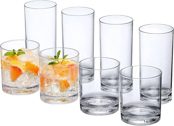 Probity Reusable Plastic Tumblers – Set of 8 (12 oz & 16 oz)