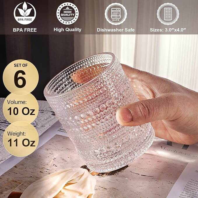 Hobnail Old Fashioned Rocks Glasses – Set of 6 (10 oz)