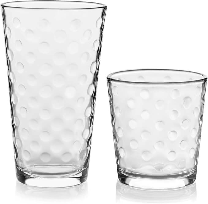 Polka Dot Tumbler & Rocks Glasses – Set of 16