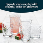 Polka Dot Tumbler & Rocks Glasses – Set of 16