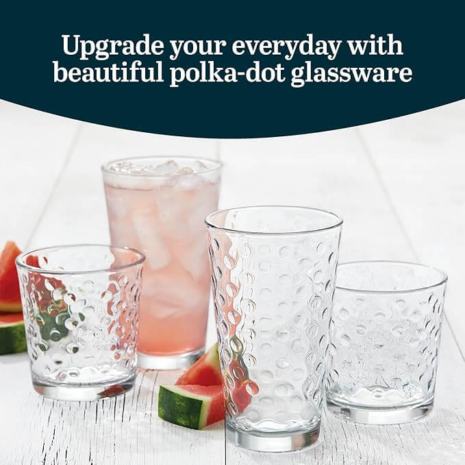 Polka Dot Tumbler & Rocks Glasses – Set of 16
