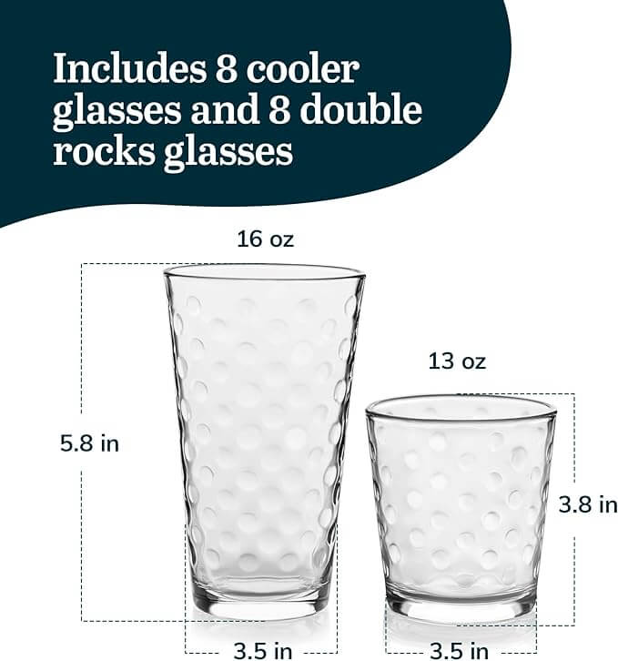 Polka Dot Tumbler & Rocks Glasses – Set of 16