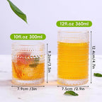 Hobnail Boho Drinking Glasses – Set of 12 (12 oz Highball & 10 oz Cocktail)