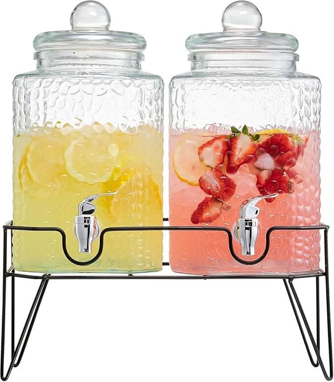Premium Glass Drink Dispensers with Metal Stand – Set of 2 (1.5 Gal Each)