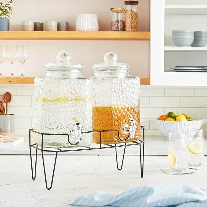 Premium Glass Drink Dispensers with Metal Stand – Set of 2 (1.5 Gal Each)