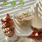 Vertical Stripe Glass Coffee Mugs with Handle – Set of 6 (12 oz)