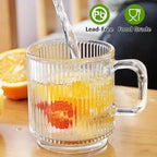 Vertical Stripe Glass Coffee Mugs with Handle – Set of 6 (12 oz)