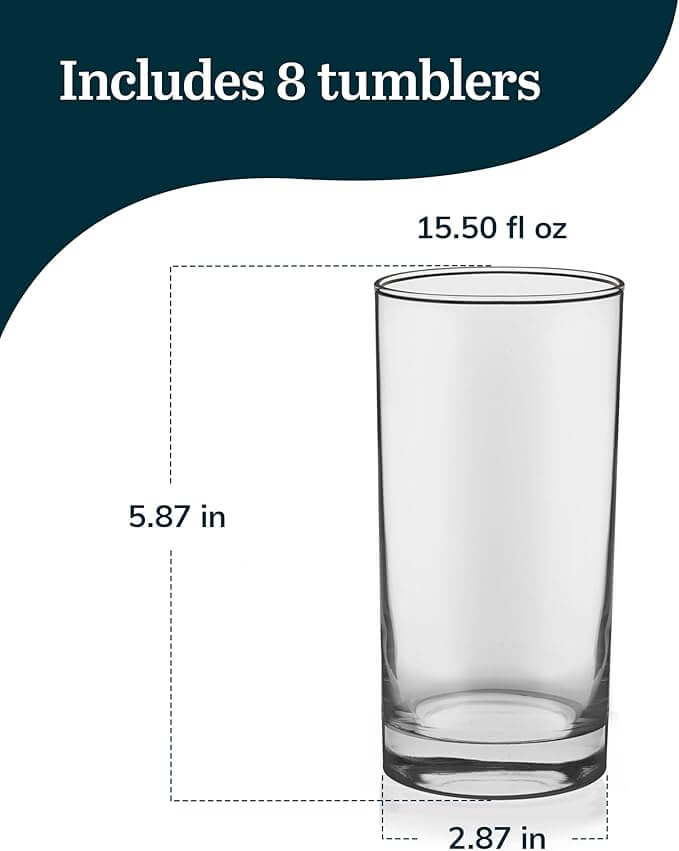 Heavy Base Drinking Glasses – Set of 8 (15.5 oz)
