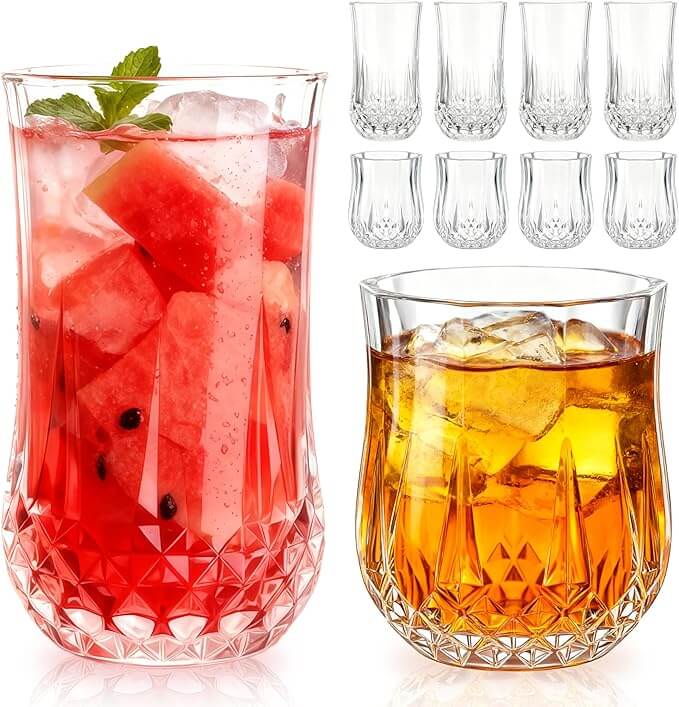 Curvature Drinking Glasses – Set of 8 (11 oz & 7 oz)