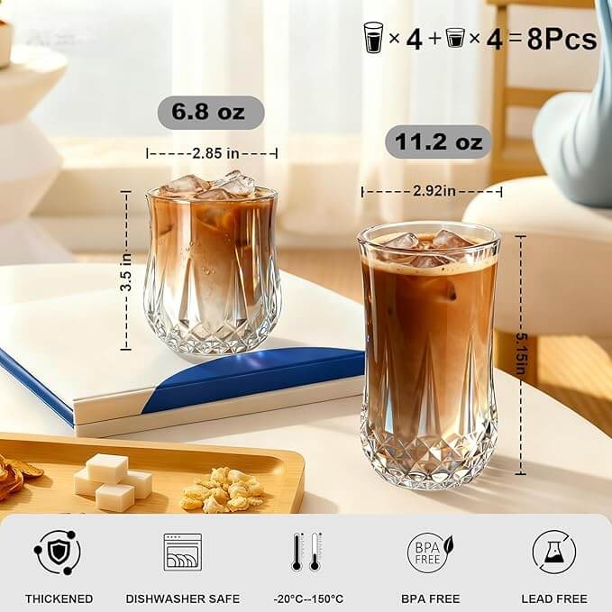 Curvature Drinking Glasses – Set of 8 (11 oz & 7 oz)