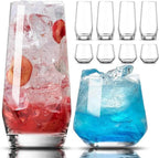 Tall Highball & Stemless Wine Glasses – Set of 8 (18 oz & 13 oz)
