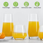 Tall Highball & Stemless Wine Glasses – Set of 8 (18 oz & 13 oz)