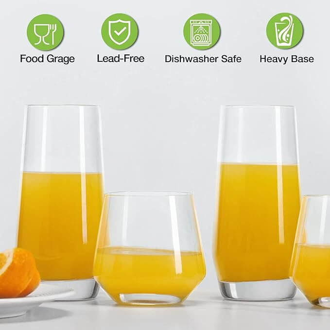 Tall Highball & Stemless Wine Glasses – Set of 8 (18 oz & 13 oz)