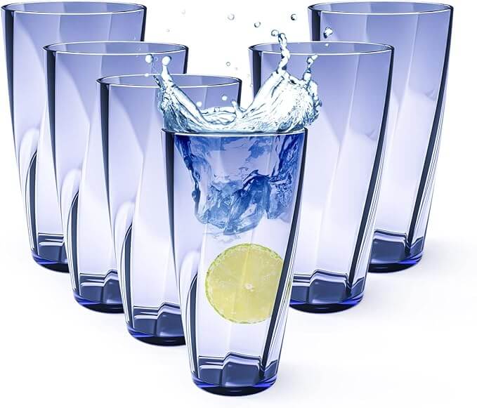 Unbreakable Plastic Highball Tumblers – Set of 6 (25 oz, New Blue)