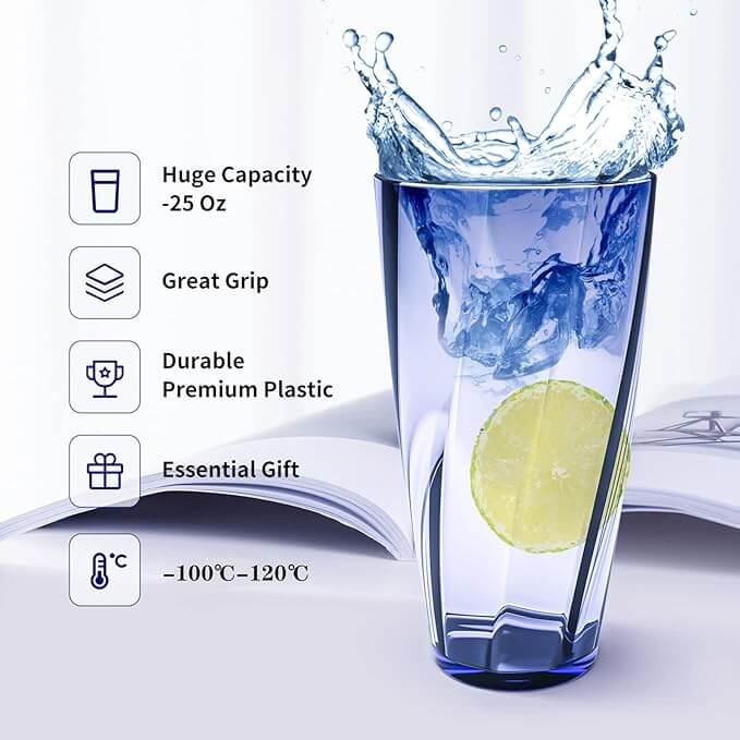 Unbreakable Plastic Highball Tumblers – Set of 6 (25 oz, New Blue)