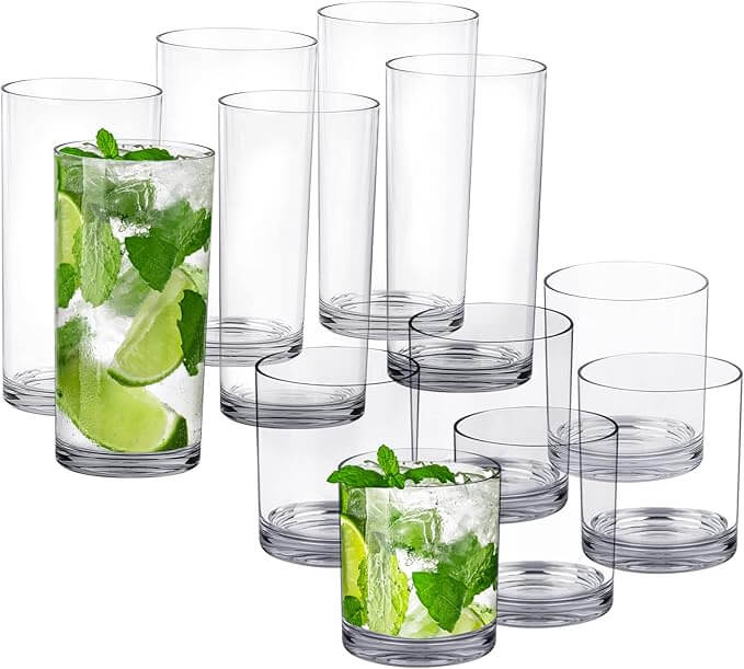 Clear Reusable Plastic Tumblers – Set of 12 (12 oz & 16 oz)