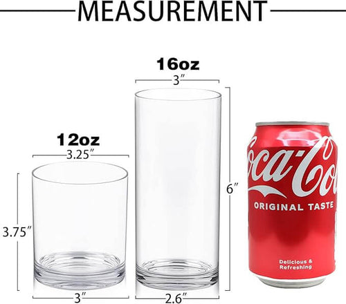 Clear Reusable Plastic Tumblers – Set of 12 (12 oz & 16 oz)