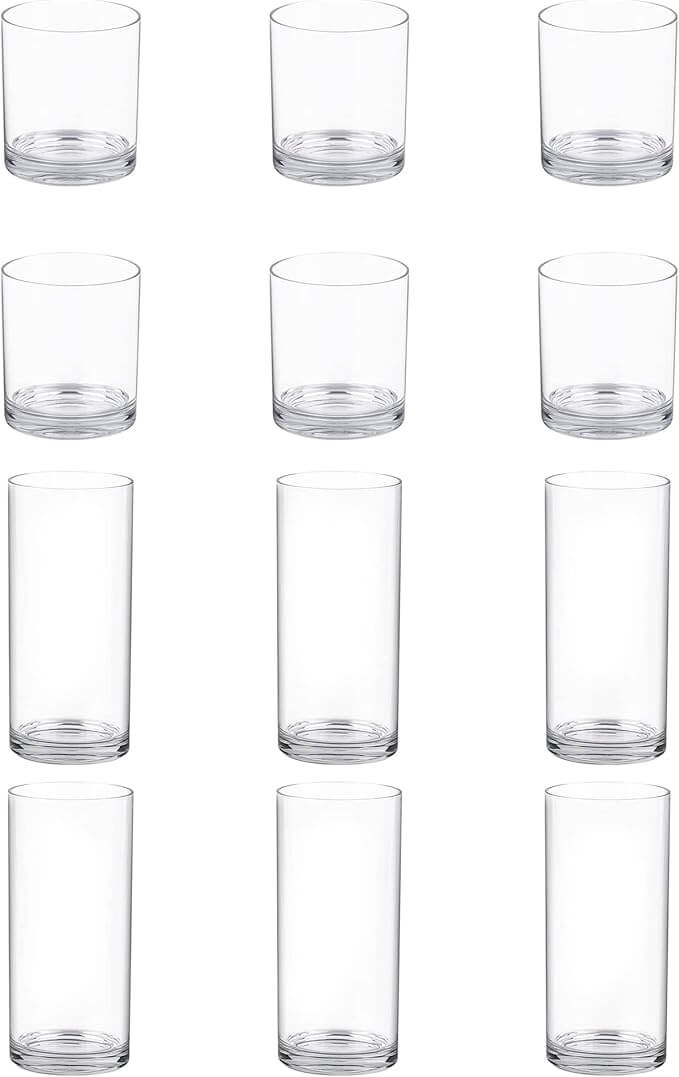 Clear Reusable Plastic Tumblers – Set of 12 (12 oz & 16 oz)