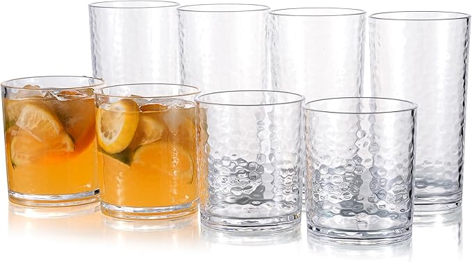 Hammered Style Acrylic Tumblers – Set of 8 (14 oz & 20 oz)