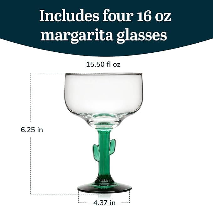 Cactus Margarita Glasses – Set of 4 (16 oz)