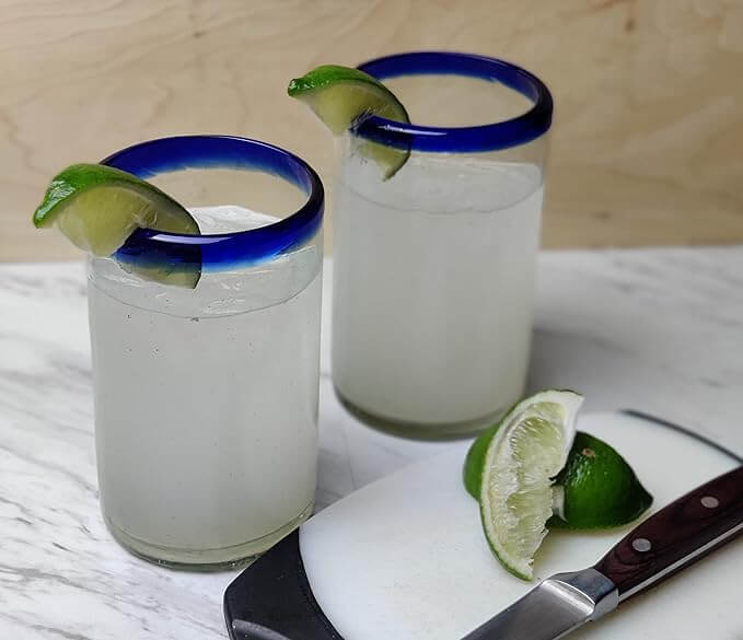 Hand Blown Mexican Drinking Glasses with Cobalt Blue Rim – Set of 6 (14 oz)